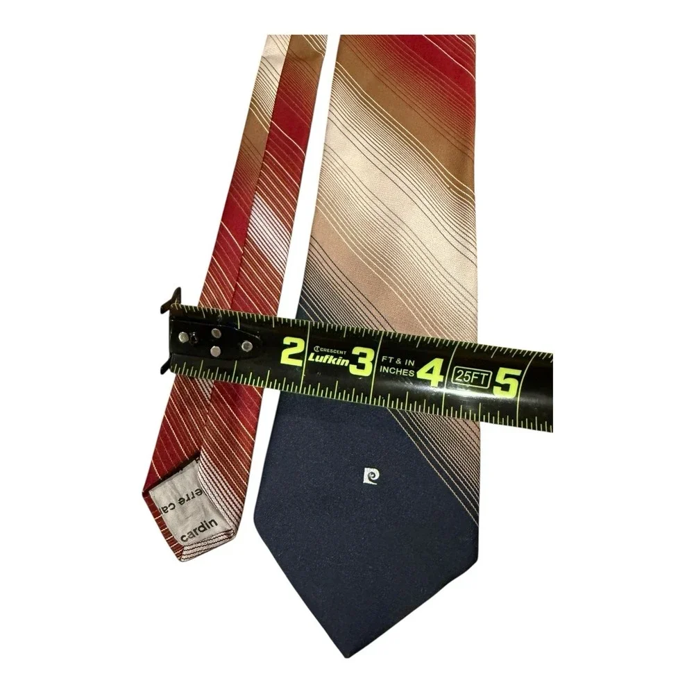 Vintage Pierre Cardin‎ Mens Neck tie Burgundy Black Blue Brown Stripe Polyester